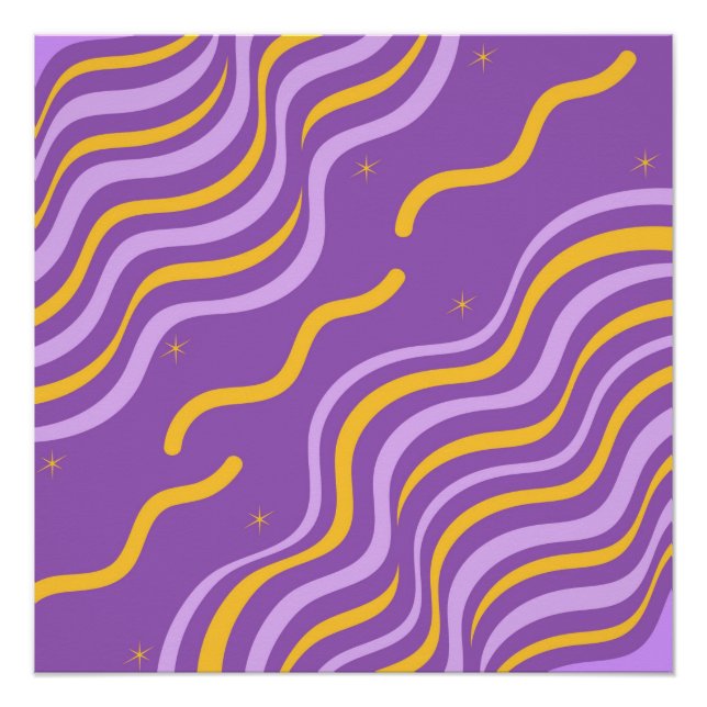 Groovy Wavy Stripe Purple Yellow Abstract Spring Poster (Front)