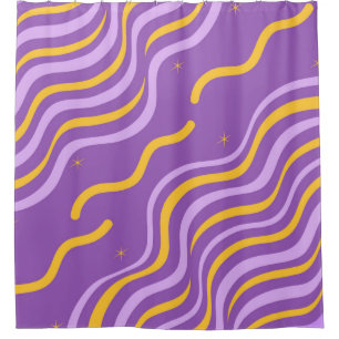 Groovy Wavy Stripe Purple Yellow Abstract Spring  Shower Curtain