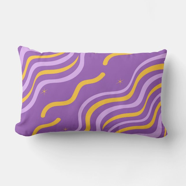Groovy Wavy Stripe Purple Yellow Minimalist Spring Lumbar Cushion (Front)