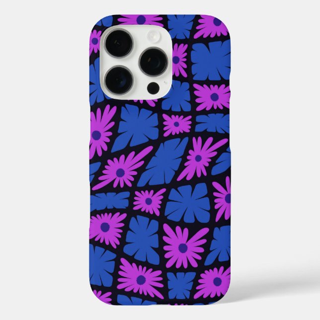 Groovy Wavy Trippy 60s Flower Checks Blue Pink Case-Mate iPhone Case (Back)