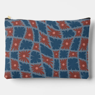 Groovy Wavy Trippy 60s Flower Checks Blue Red Accessory Pouch