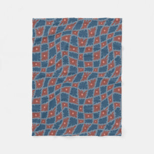 Groovy Wavy Trippy 60s Flower Checks Blue Red Fleece Blanket