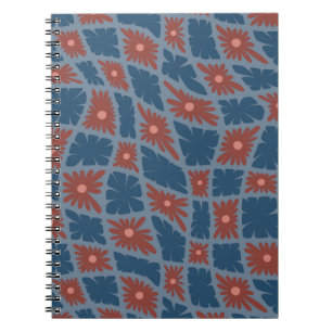 Groovy Wavy Trippy 60s Flower Checks Blue Red Notebook