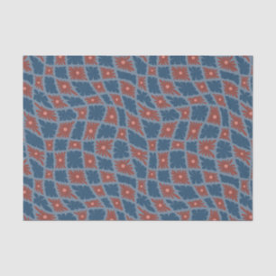 Groovy Wavy Trippy 60s Flower Checks Blue Red Tissue Paper
