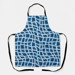 Groovy Wavy Trippy 60s Flower Checks Blues Apron