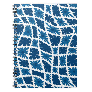Groovy Wavy Trippy 60s Flower Checks Blues Notebook