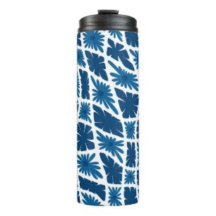Groovy Wavy Trippy 60s Flower Checks Blues Thermal Tumbler