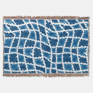 Groovy Wavy Trippy 60s Flower Checks Blues Throw Blanket