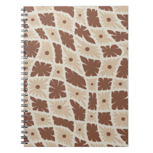 Groovy Wavy Trippy 60s Flower Checks Neutral Brown Notebook