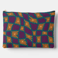 Groovy Wavy Trippy 60s Flower Checks Orange Pink