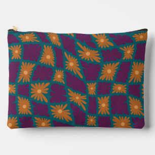 Groovy Wavy Trippy 60s Flower Checks Orange Pink Accessory Pouch