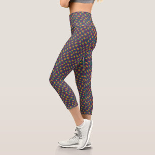 Groovy Wavy Trippy 60s Flower Checks Orange Pink Capri Leggings