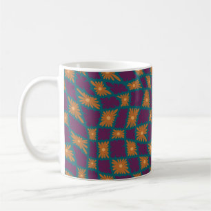 Groovy Wavy Trippy 60s Flower Checks Orange Pink Coffee Mug