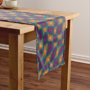 Groovy Wavy Trippy 60s Flower Checks Orange Pink Short Table Runner