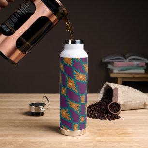 Groovy Wavy Trippy 60s Flower Checks Orange Pink Water Bottle
