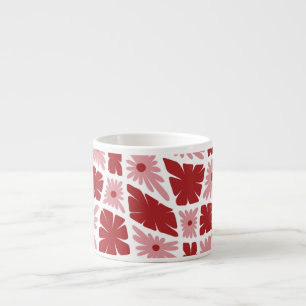 Groovy Wavy Trippy 60s Flower Checks Red Pink Espresso Cup