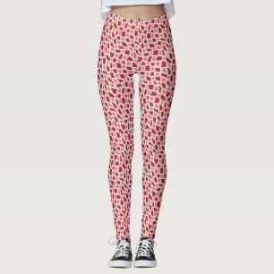 Groovy Wavy Trippy 60s Flower Checks Red Pink Leggings