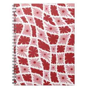 Groovy Wavy Trippy 60s Flower Checks Red Pink Notebook