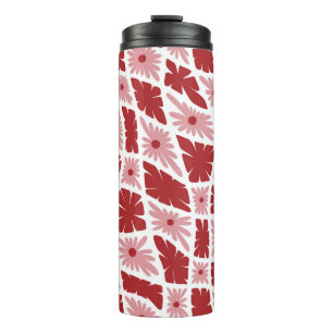 Groovy Wavy Trippy 60s Flower Checks Red Pink Thermal Tumbler