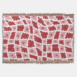 Groovy Wavy Trippy 60s Flower Checks Red Pink Throw Blanket