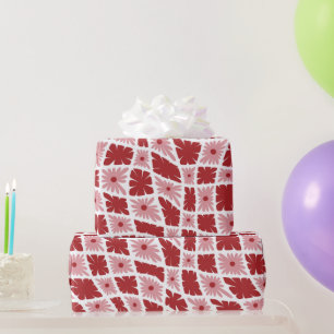 Groovy Wavy Trippy 60s Flower Checks Red Pink Wrapping Paper