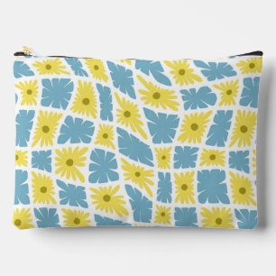 Groovy Wavy Trippy 60s Flower Checks Yellow Blue Accessory Pouch