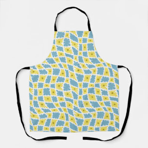 Groovy Wavy Trippy 60s Flower Checks Yellow Blue Apron