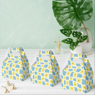 Groovy Wavy Trippy 60s Flower Checks Yellow Blue Favour Box
