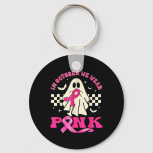 Groovy We Wear Pink Breast Cancer Awareness Ghost Key Ring