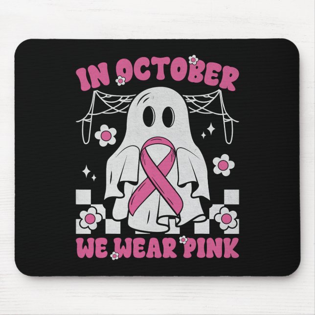 Groovy Wear Pink Breast Cancer Warrior Cute Ghost  Mouse Mat (Front)