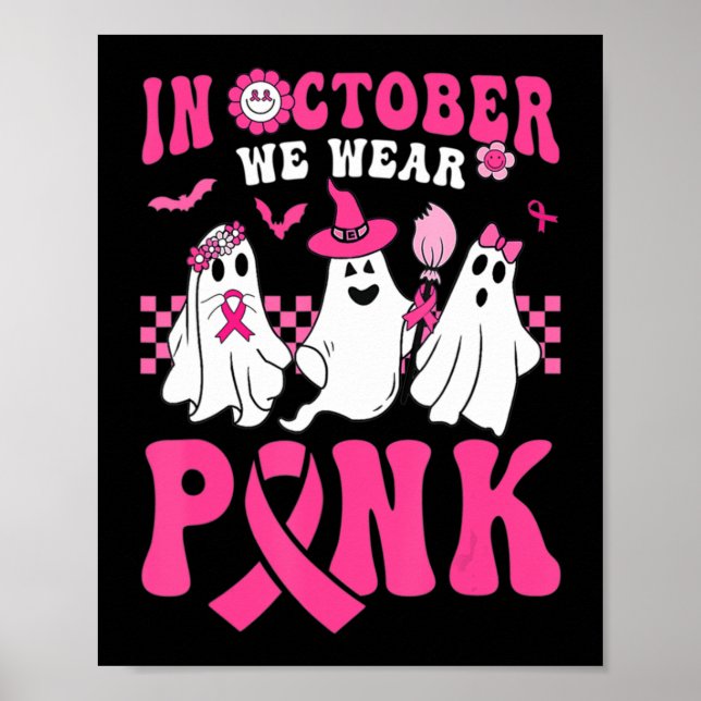 Groovy Wear Pink Breast Cancer Warrior Ghost Hallo Poster (Front)
