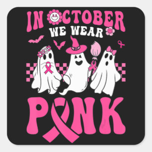 Groovy Wear Pink Breast Cancer Warrior Ghost Hallo Square Sticker