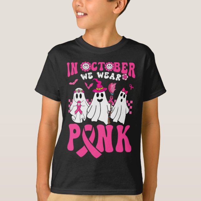 Groovy Wear Pink Breast Cancer Warrior Ghost Hallo T-Shirt (Front)