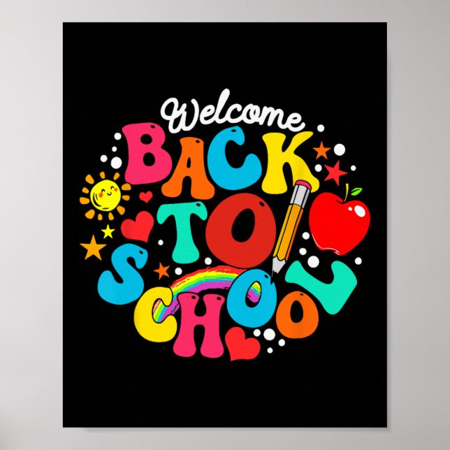 Groovy Welcome Back To School Rainbow Pencil Teach Poster (Front)