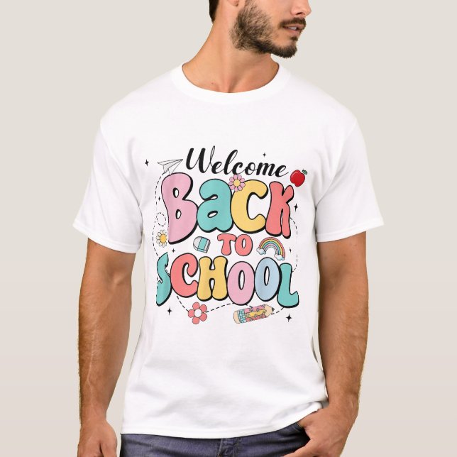 Groovy Welcome Back To School Shirt Teacher Boys  (Front)