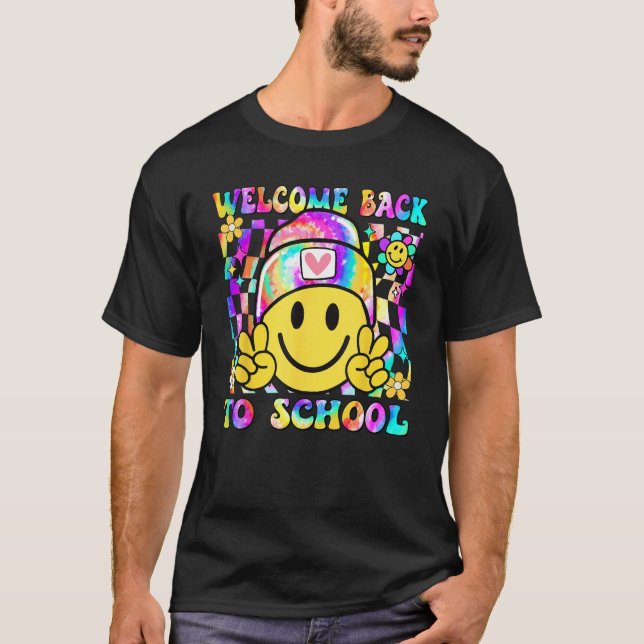 Groovy Welcome Back To School Tie Dye Teacher Stud T-Shirt (Front)