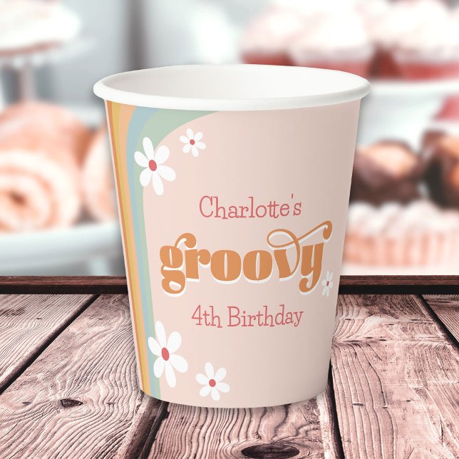 Groovy White Daisies 70's Girl's Birthday Party  Paper Cups (Creator Uploaded)