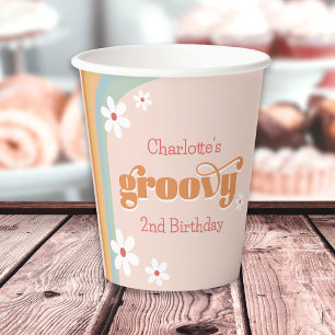 Groovy White Daisy 70's Girl's 2nd Birthday Party Paper Cups