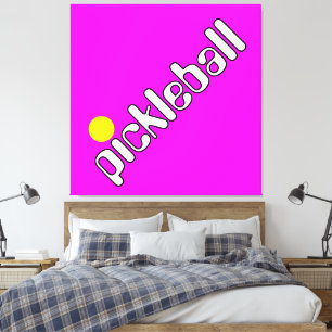 Groovy White Yellow PICKLEBALL On Bright Pink Canvas Print
