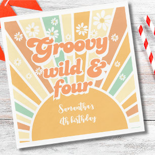 Groovy wild and four retro sun kids birthday napkin