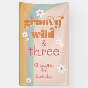 Groovy Wild and Three White Daisy Girl's Birthday Banner