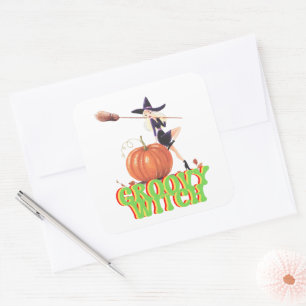 GROOVY WITCH funny Halloween witches Square Sticker