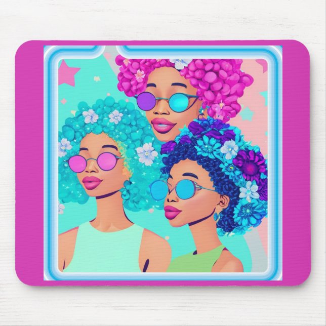 Groovy Women with Flowers Mouse Pad (Front)