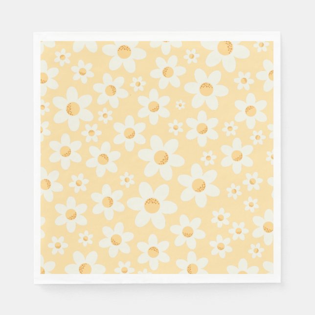 Groovy Yellow Daisy Birthday Napkins | Retro Boho  (Front)
