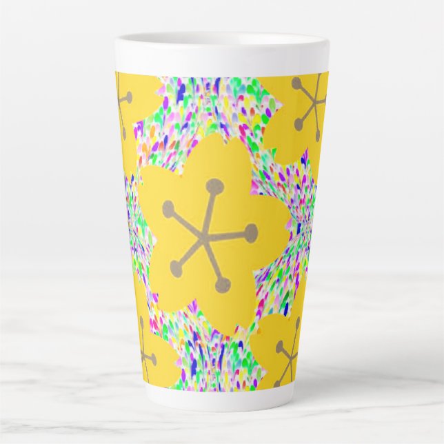 Groovy Yellow Floral Disco Design Latte Mug (Front)