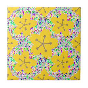 Groovy Yellow Floral Disco Design Tile