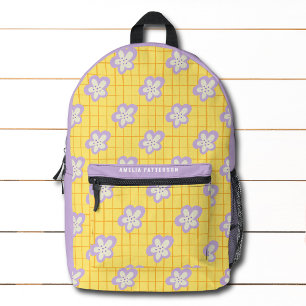 Groovy Yellow Purple Modern Floral Personalised Printed Backpack