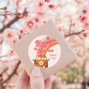 Groovy Young Wild and Three Pink Peach Van Daisy Classic Round Sticker