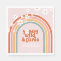 Groovy Young Wild Three daisy rainbow 3rd birthday