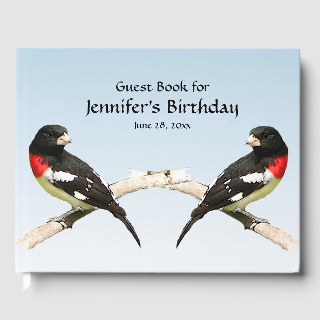 Grosbeak Bird Birthday Party Guest Book (Front)